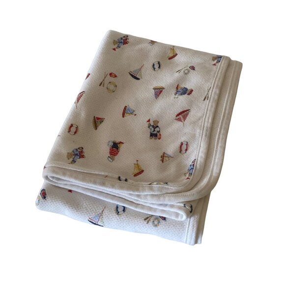 Laura Ashley Other - Laura Ashley Baby Boy Blanket Teddy Bear Sailboat Measures 27"x28"